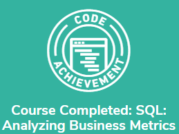 SQL for Analyzing Business Metrics Course Completed